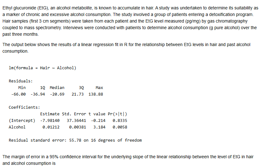 Solved Ethyl glucuronide (EtG), an alcohol metabolite, is