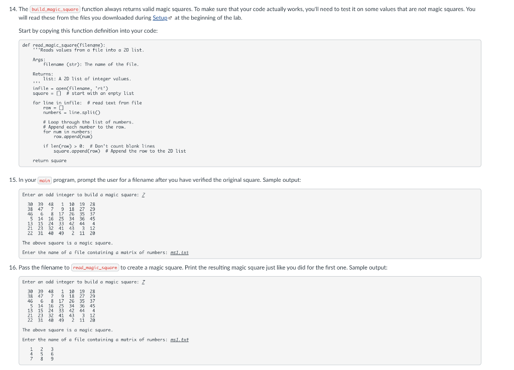 Solved Part B: Verify magic squares In this part of the lab, | Chegg.com