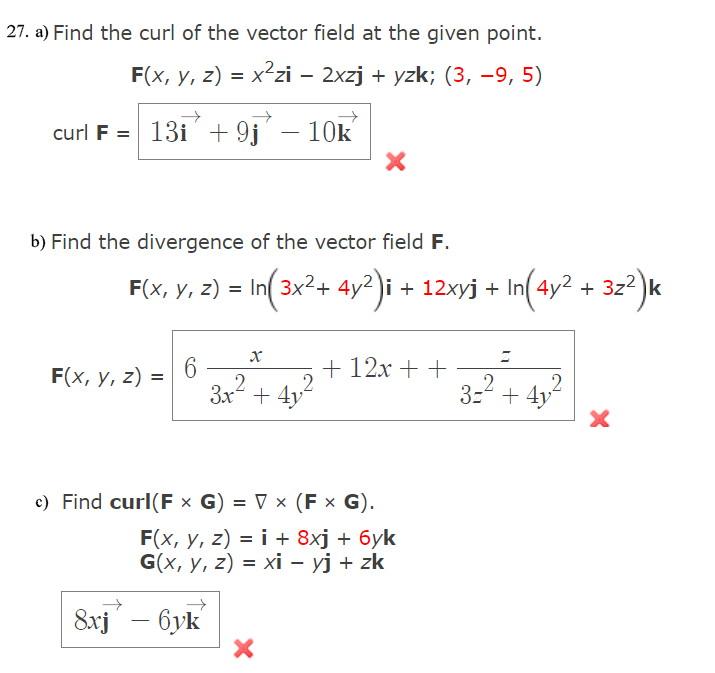 Solved 27 A Find The Curl Of The Vector Field At The Given