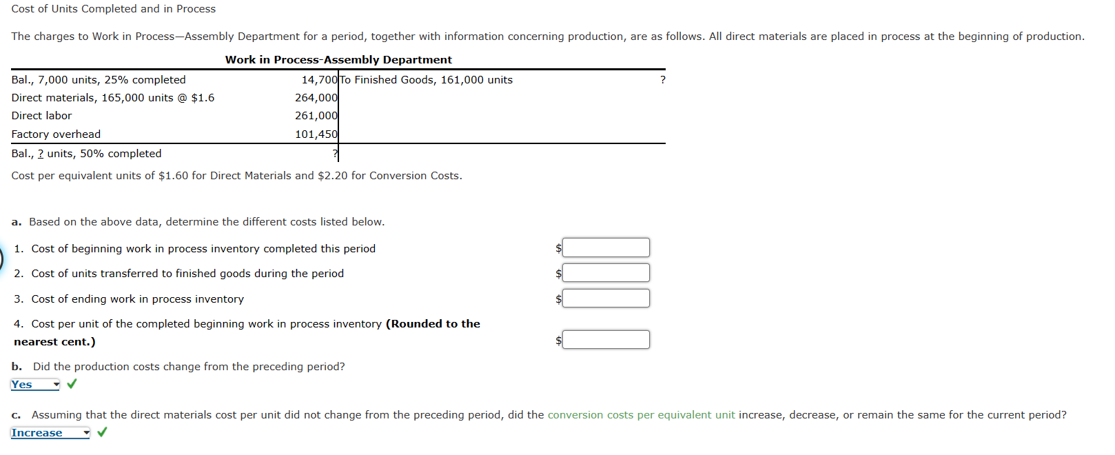 Solved Cost of Units Completed and in Process