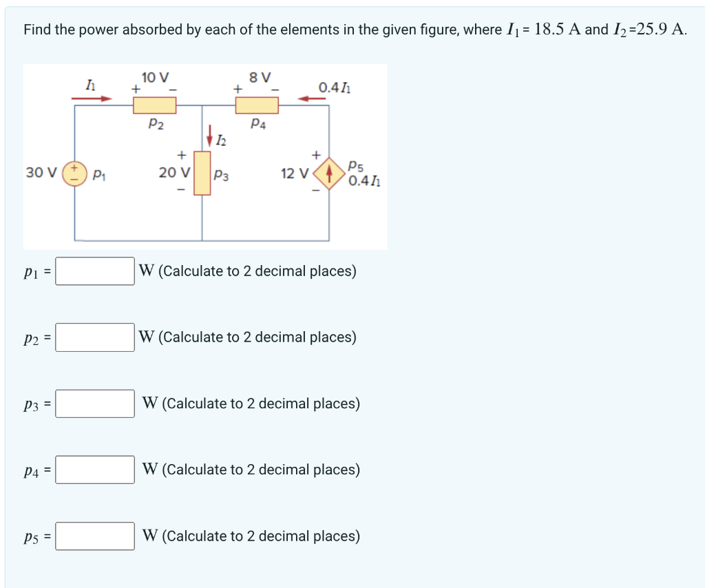 Solved Find The Power Absorbed By Each Of The Elements In | Chegg.com