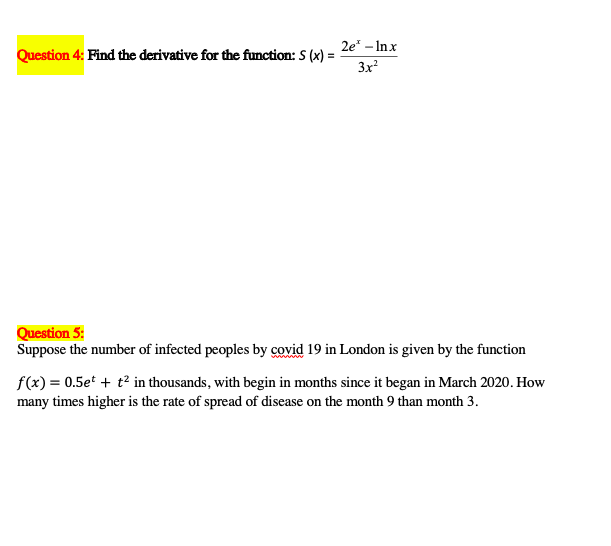 Solved Part I Question 1: Find the derivative for the | Chegg.com