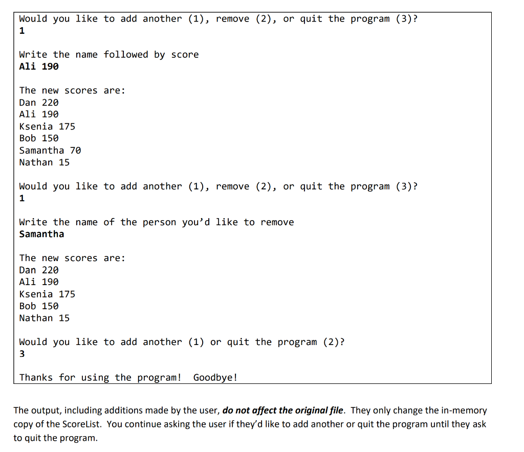 Solved Java I need construct a list of scores and allow the | Chegg.com