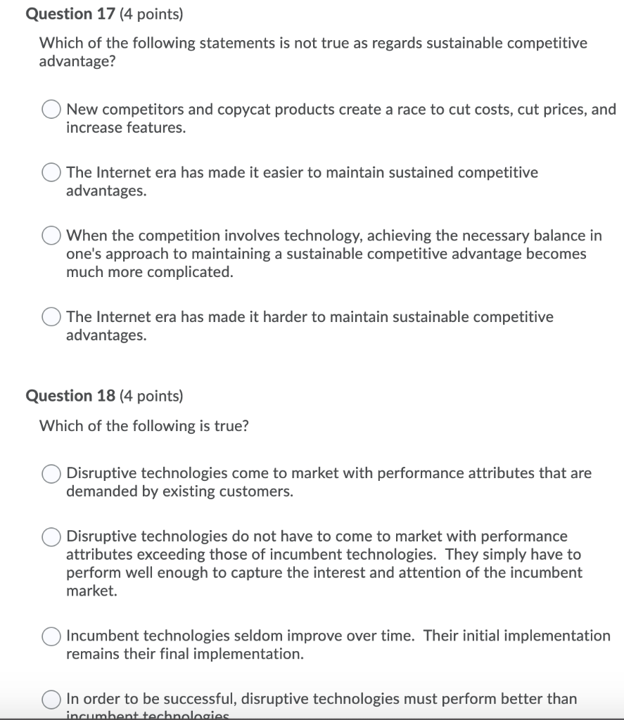 Which Of The Following Statements About Competitive Advantage Is True Solved Question 17 (4 points) Which of the following | Chegg.com