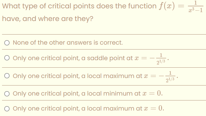 Solved What type of ﻿critical points does the function | Chegg.com