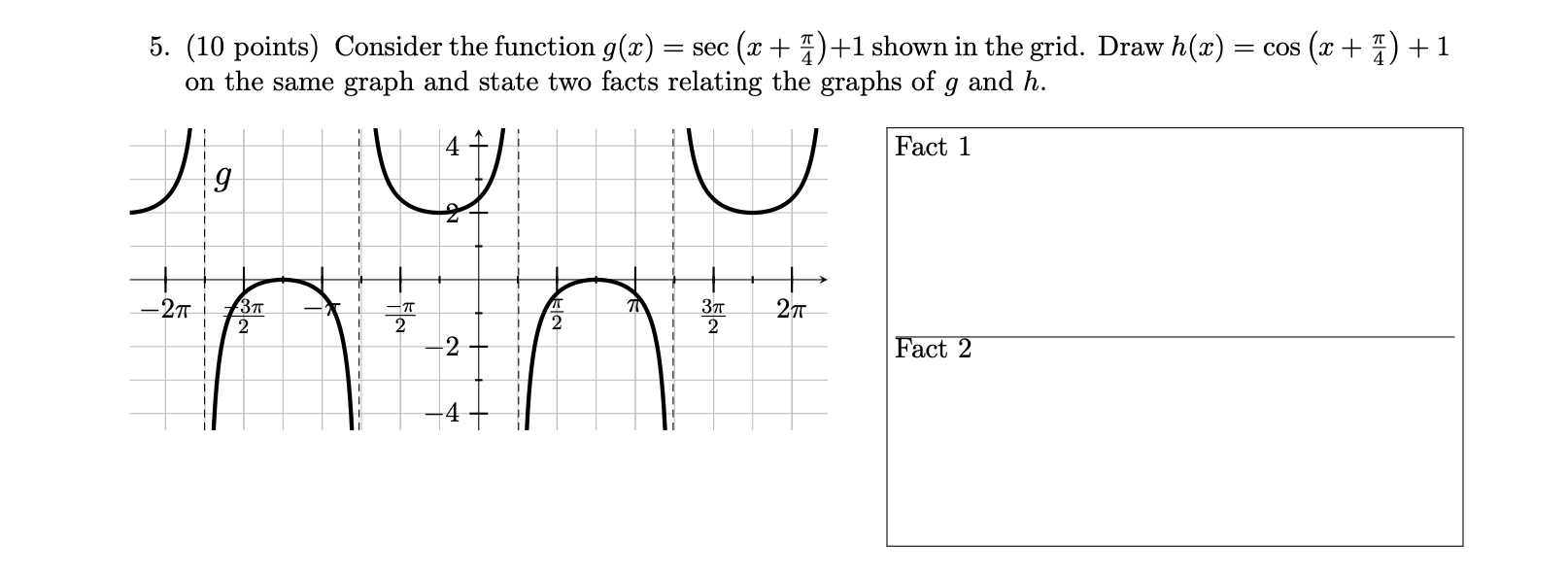 Solved 5. (10 points) Consider the function g(x) = sec (x + | Chegg.com