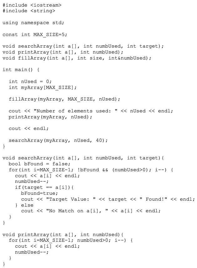 Solved searchArray function 1. Please draw the variable | Chegg.com