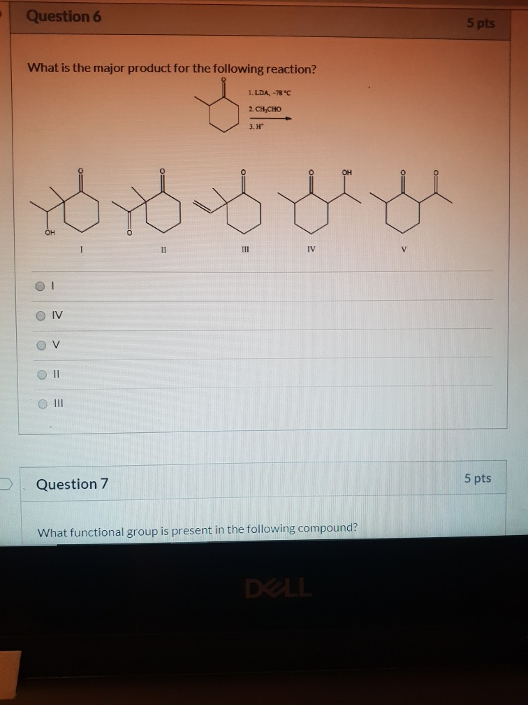 Solved Question 6 5 pts What is the major product for the | Chegg.com