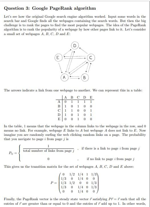 Question 3 Google Pagerank Algorithm Let S See Ho Chegg Com