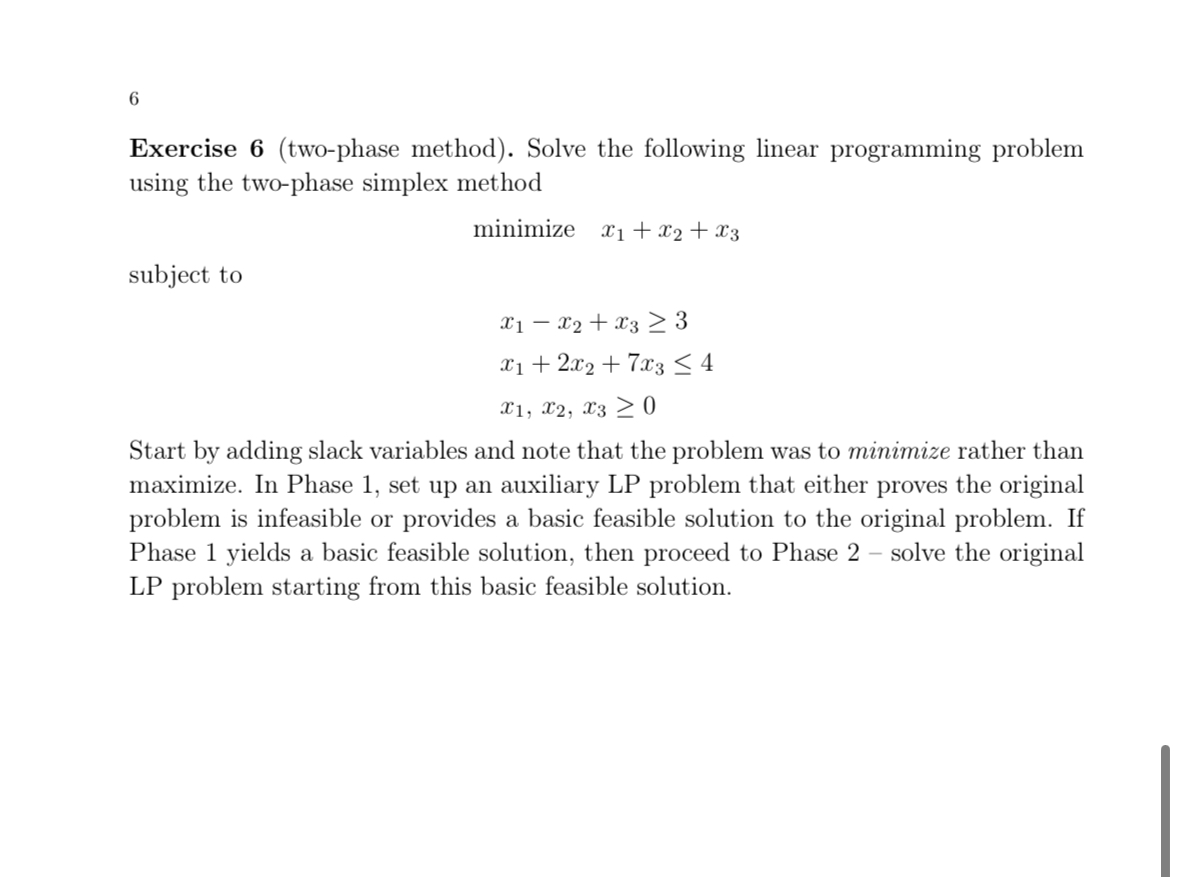 Solved Exercise 6 (two-phase Method). Solve The Following | Chegg.com