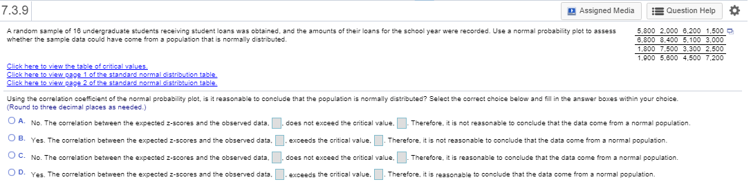 Solved 7.3.9 Assigned Media Question Help A random sample of | Chegg.com