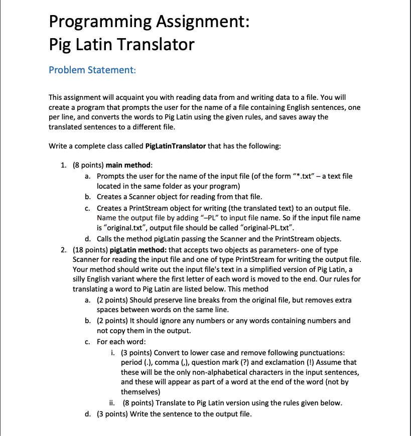 Solved Programming Assignment: Pig Latin Translator Problem | Chegg.com