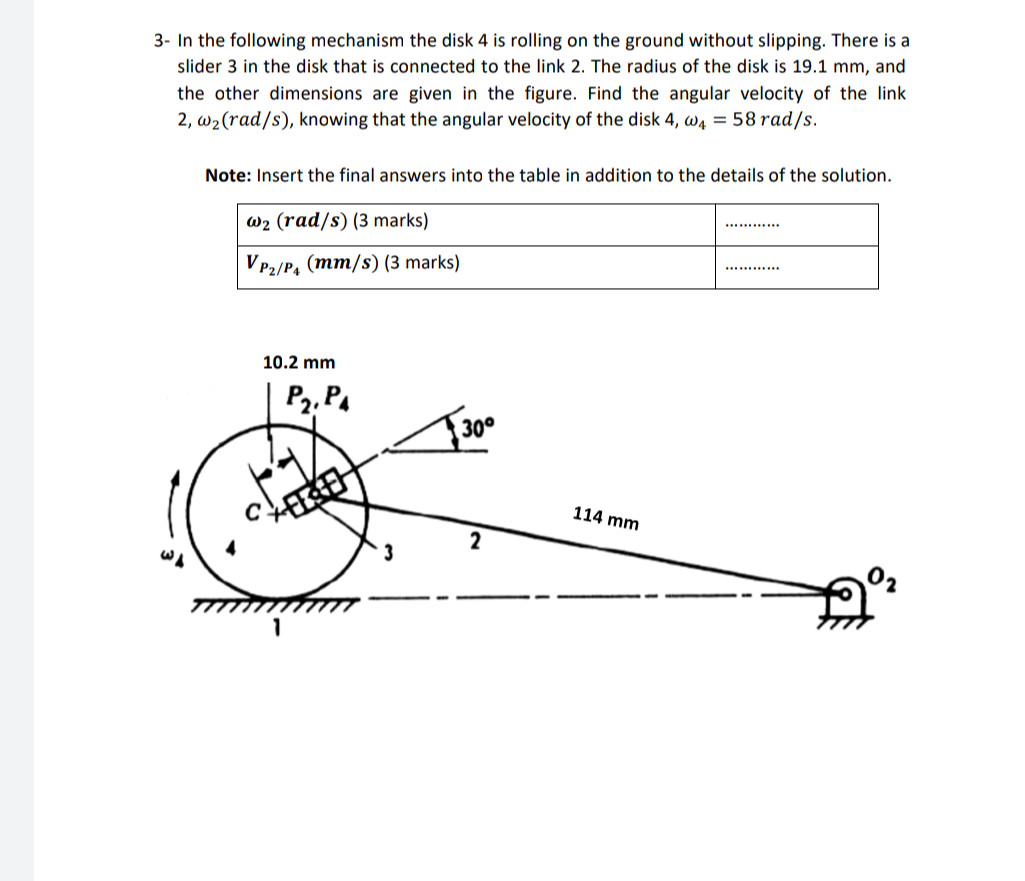 Solved 3- In the following mechanism the disk 4 is rolling | Chegg.com