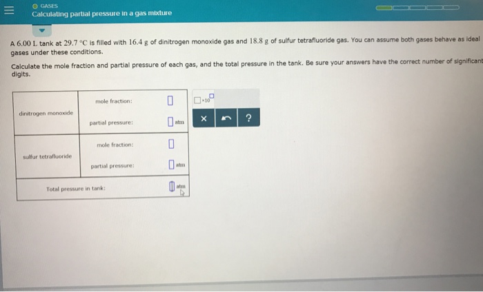 Solved 。GASES Calculating partial pressure in a gas mixture | Chegg.com