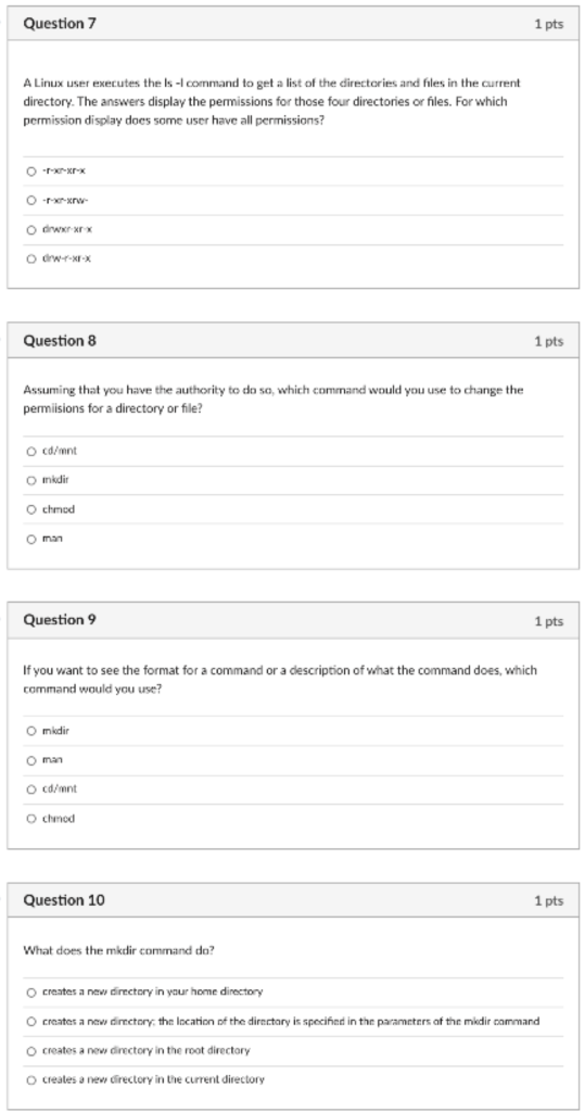 Solved Question 7 1 Pts A Linux User Executes The Is Co Chegg Com