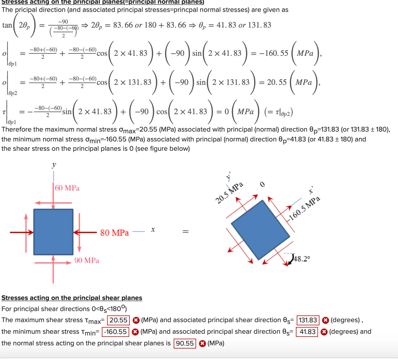 Solved Stresses acting on the principal planes principal | Chegg.com