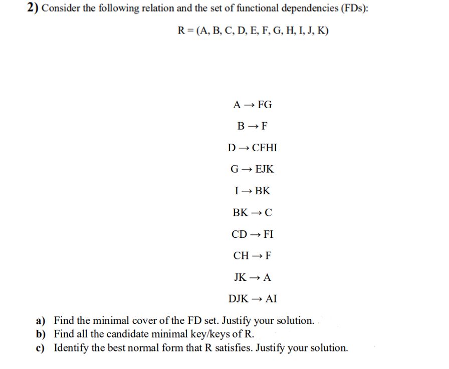 Solved 2) Consider the following relation and the set of | Chegg.com