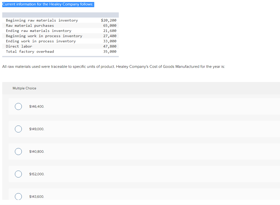 Solved Current information for the Healey Company follows: | Chegg.com