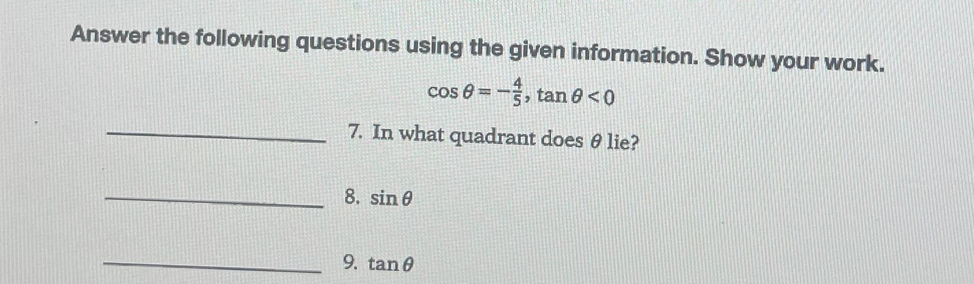 Solved Answer the following questions using the given | Chegg.com
