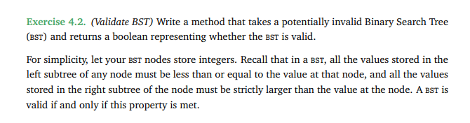 Solved Exercise 4.2. (Validate BST) Write a method that | Chegg.com