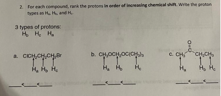 Solved 2. For each compound, rank the protons in order of | Chegg.com