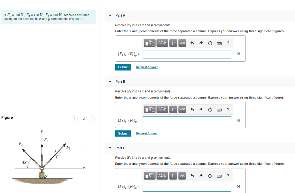 Solved If F 300 N, F2 450 N, F3 610 N, resolve each force | Chegg.com