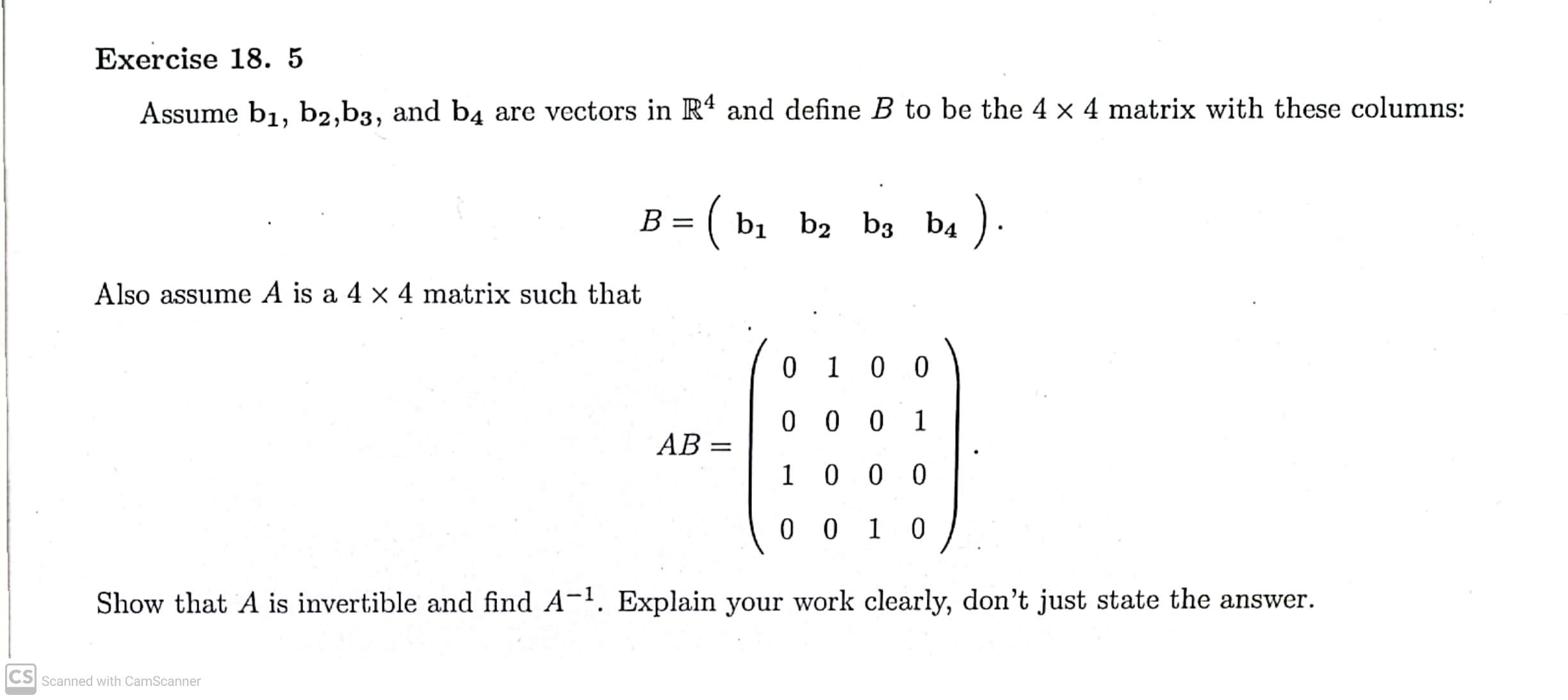 Solved Exercise 18. 5 Assume B1,b2,b3, And B4 Are Vectors In | Chegg.com