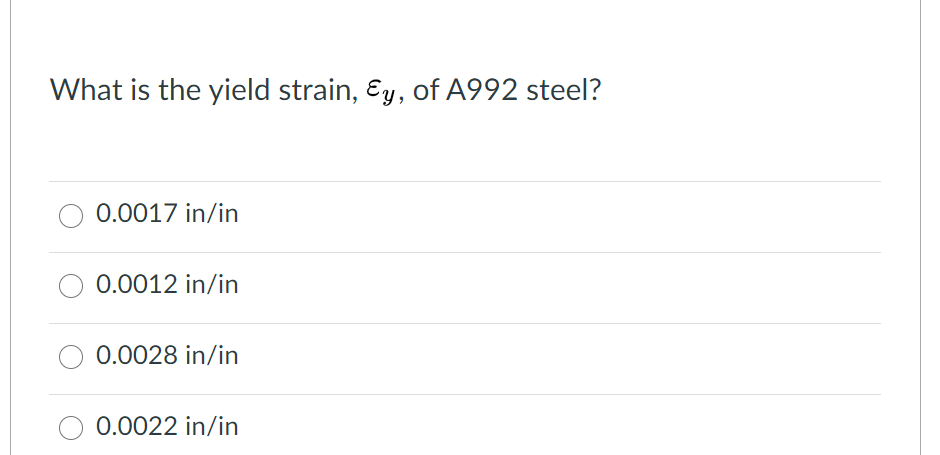 Solved What is the yield strain, Ey, of A992 steel? 0.0017 | Chegg.com