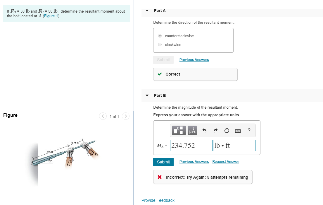 Solved Part A If FB = 30 lb and Fc = 50 lb, determine the | Chegg.com