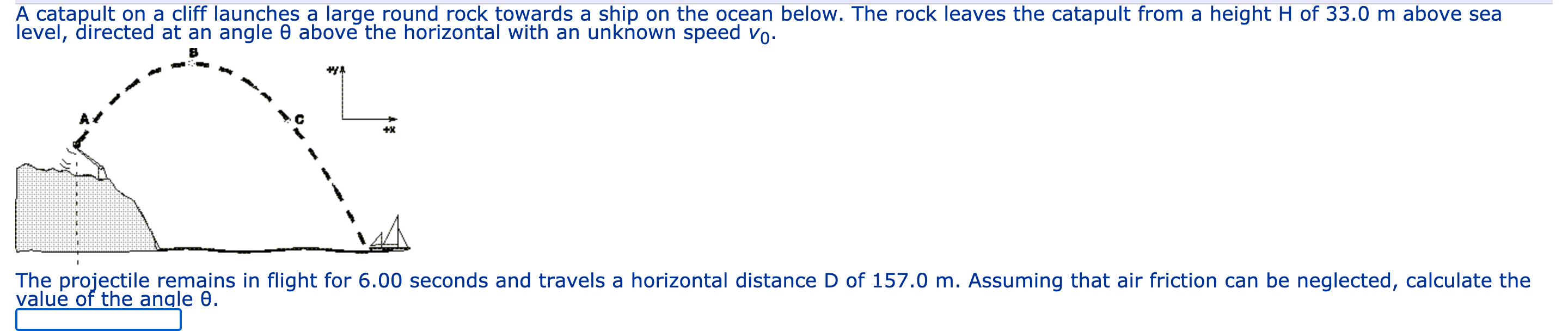 Solved A catapult on a cliff launches a large round rock | Chegg.com