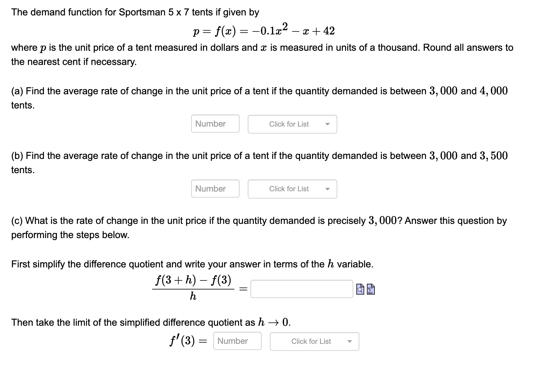 Solved The demand function for Sportsman 5×7 tents if given