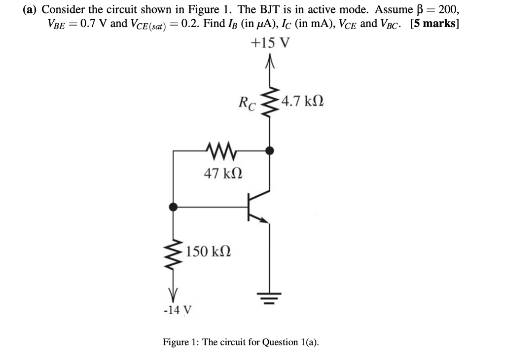 Solved (a) Consider the circuit shown in Figure 1 . The BJT | Chegg.com