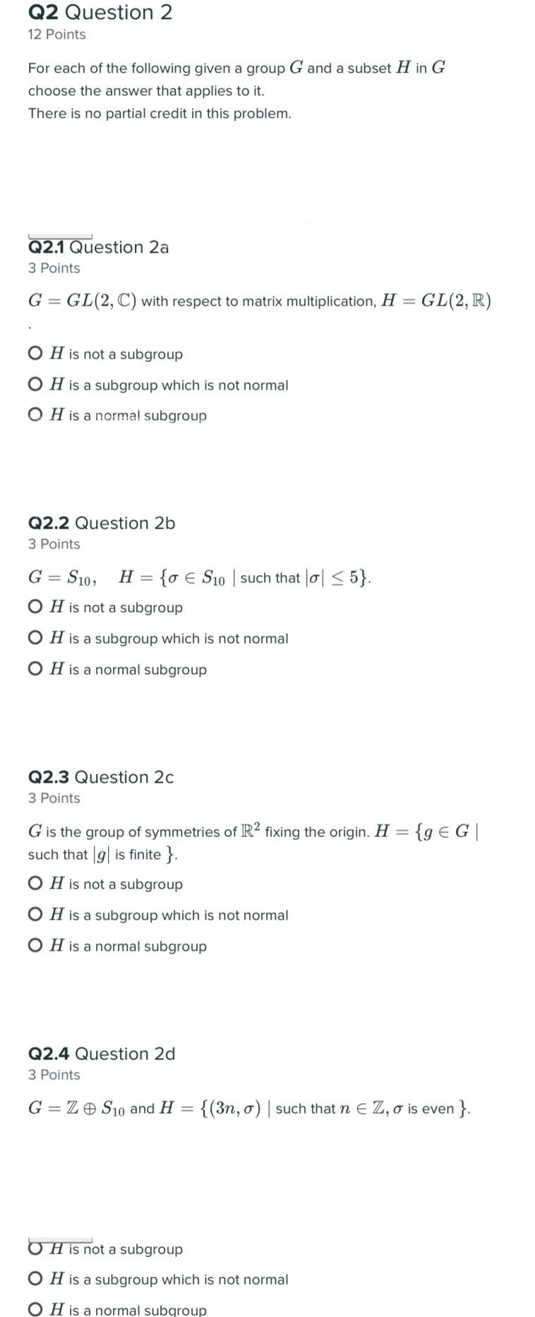 Solved Q2 Question 2 12 Points For each of the following | Chegg.com