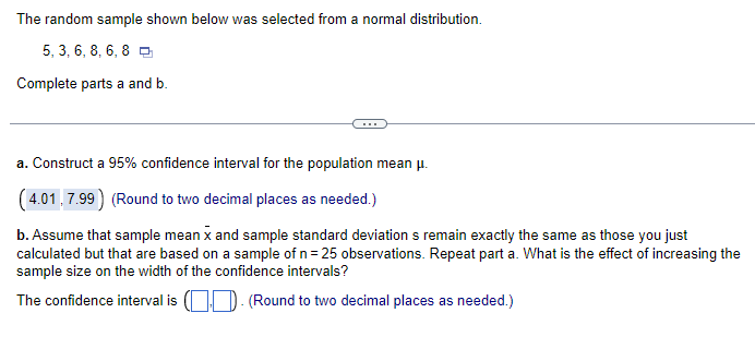 Solved The random sample shown below was selected from a | Chegg.com