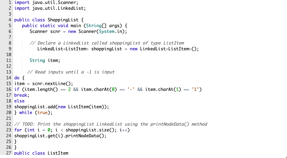 Solved Given a ListItem class, complete main() using the | Chegg.com
