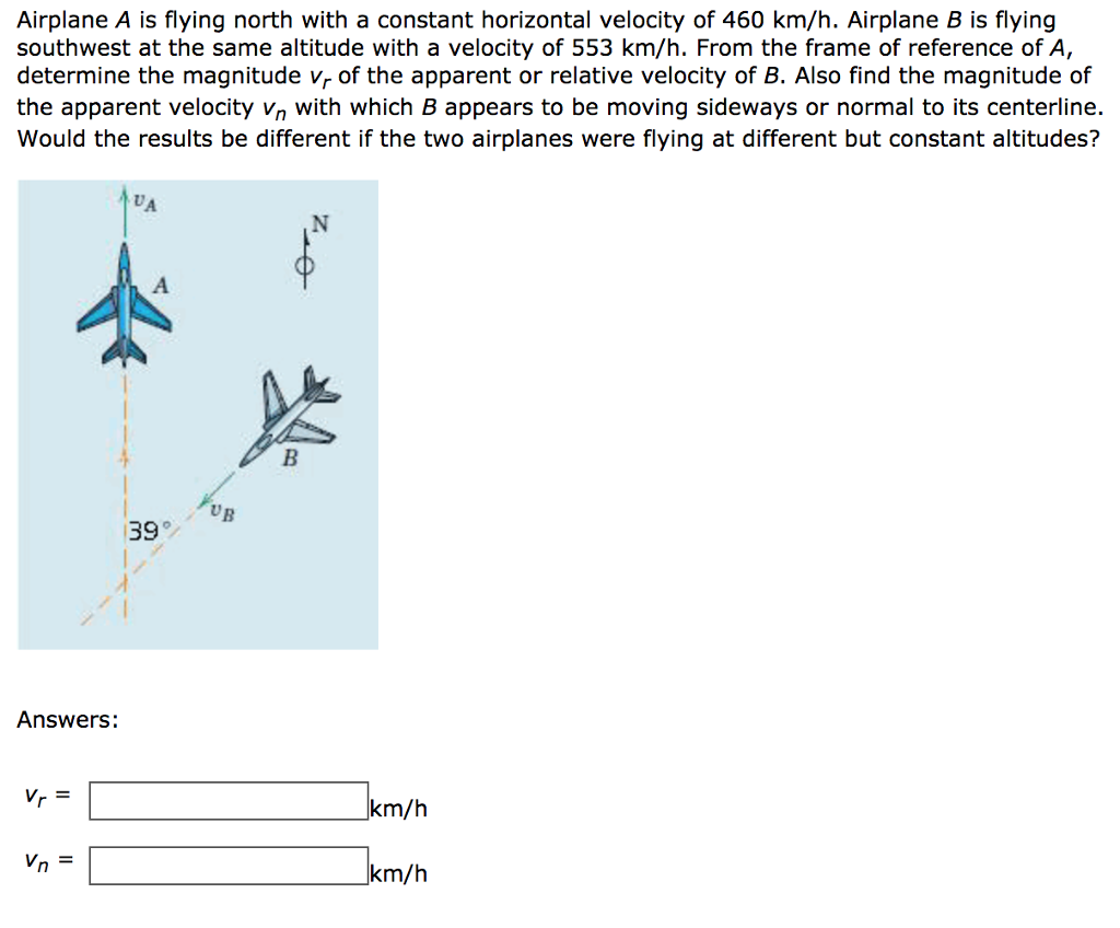 solved-airplane-a-is-flying-north-with-a-constant-horizontal-chegg