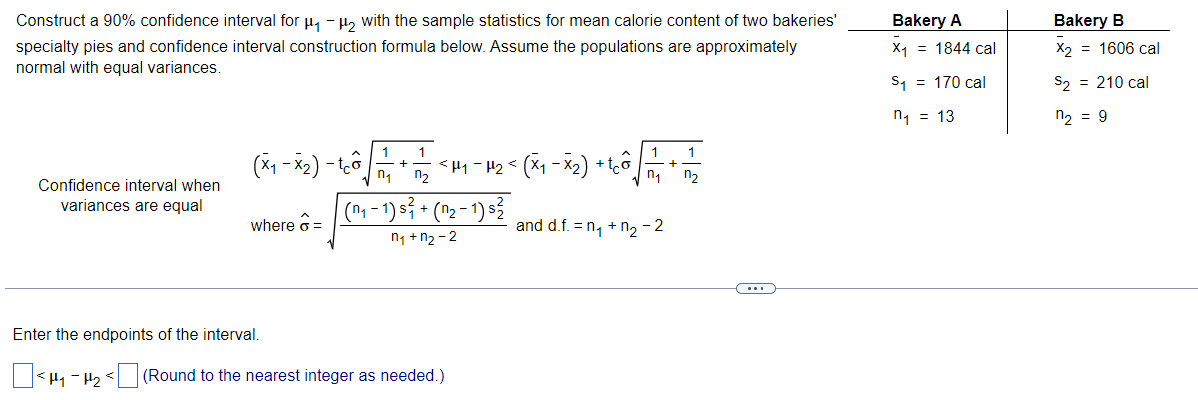 Solved Construct a 90% confidence interval for μ1−μ2 with | Chegg.com