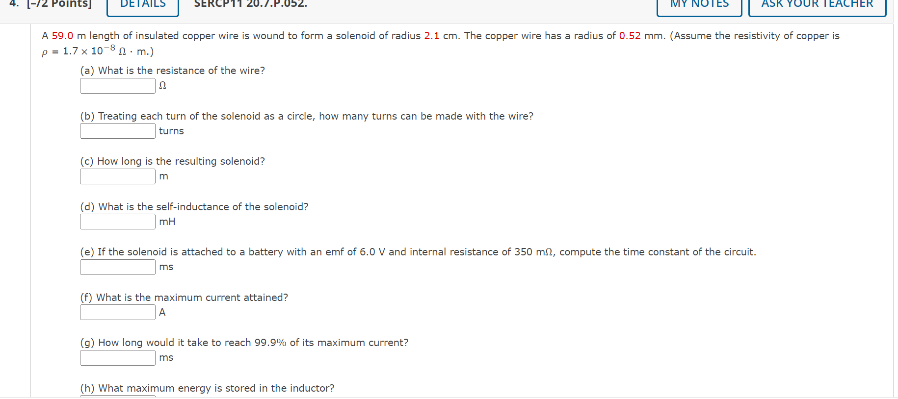 Solved A 59.0 m length of insulated copper wire is wound to