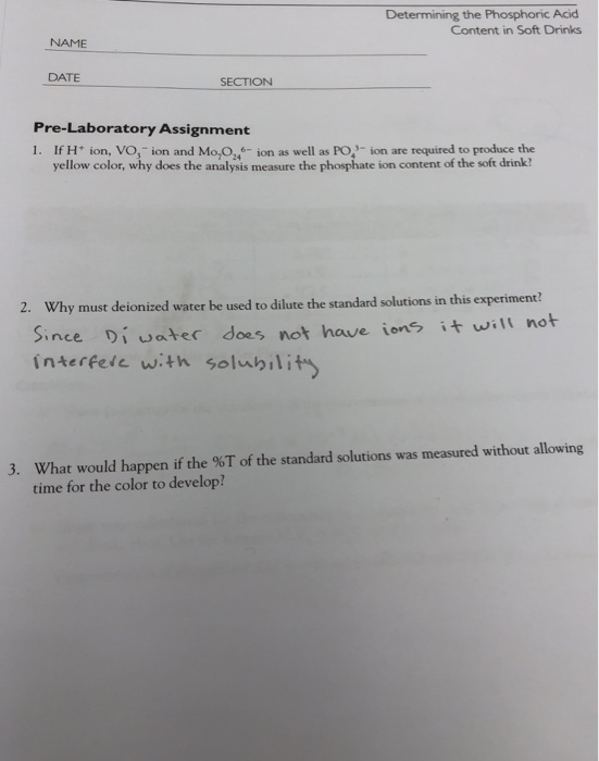 Solved Determining the Phosphoric Acid Content in Soft