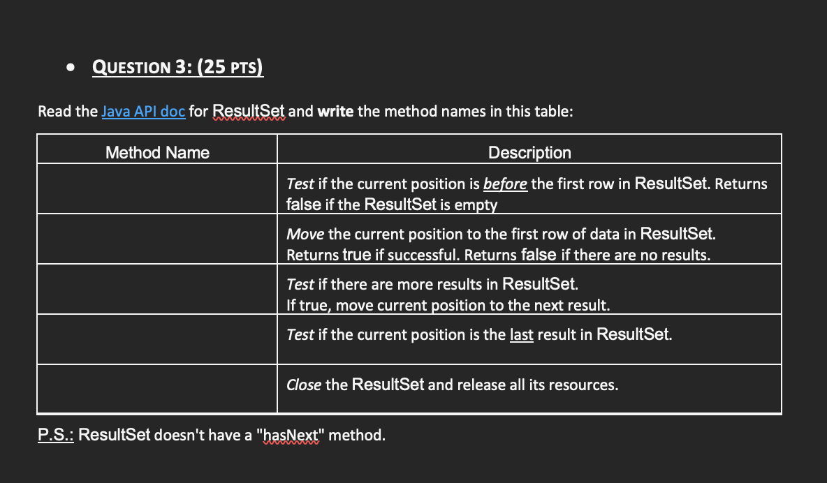 Solved You use a Statement object to perform database Chegg