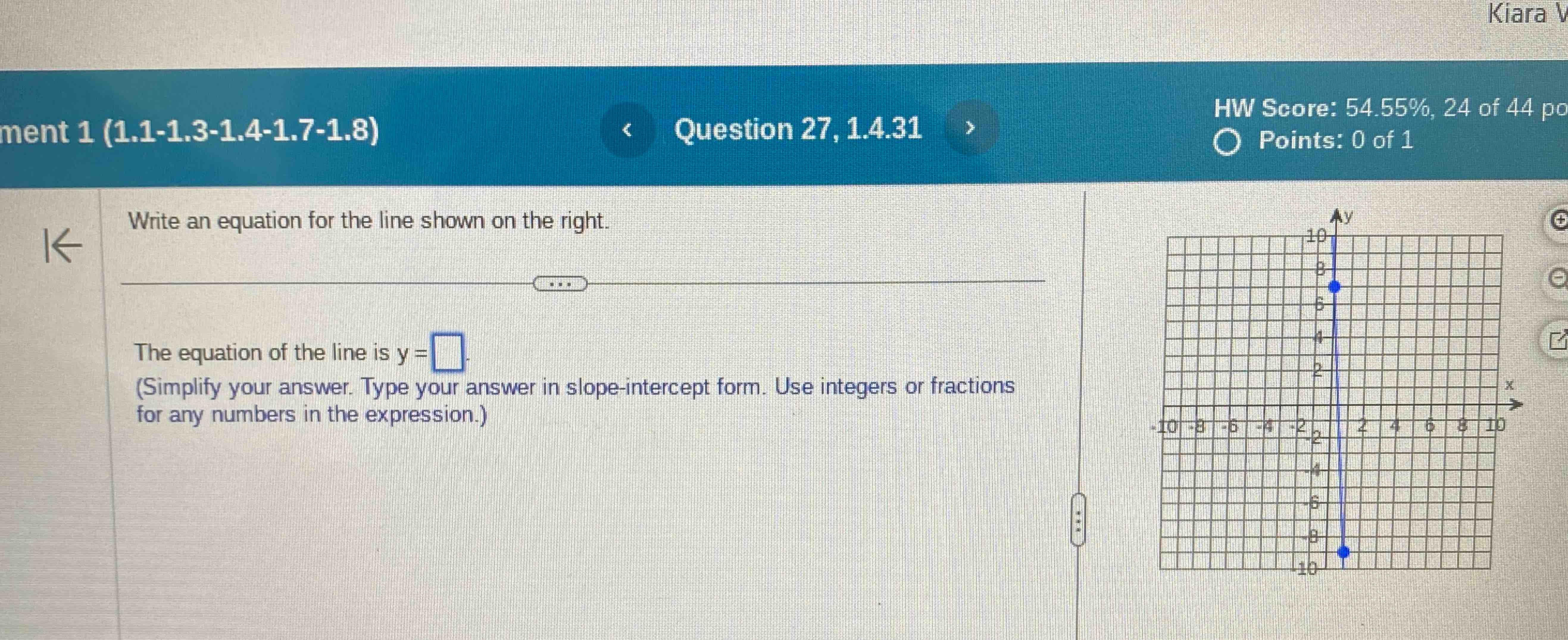 Solved Write an equation for the line shown on the right.The | Chegg.com