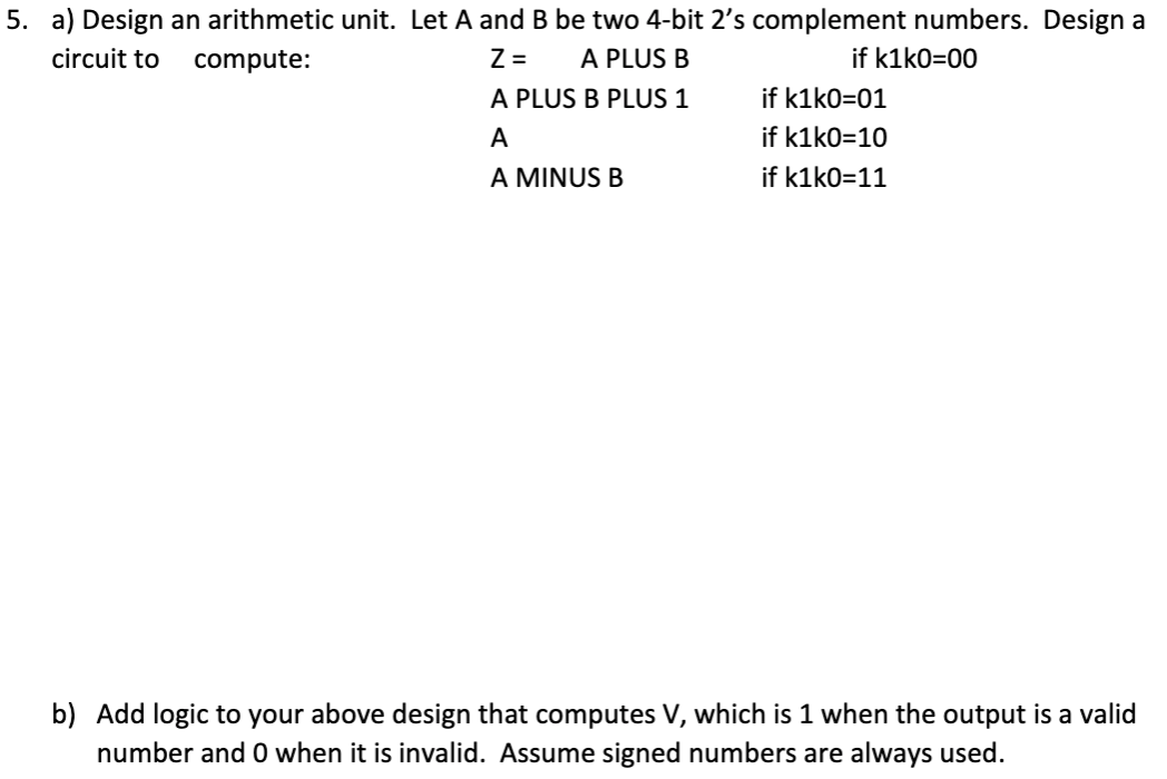 Solved 5. a) Design an arithmetic unit. Let A and B be two | Chegg.com