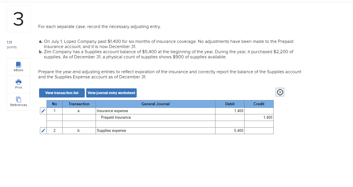 Solved For each separate case, record the necessary