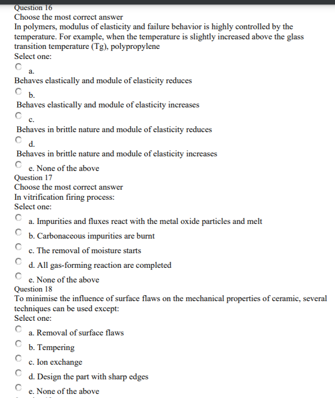 Solved Question 16 Choose The Most Correct Answer In | Chegg.com