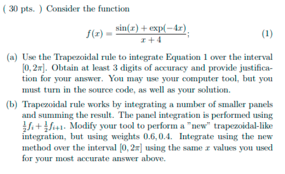 Solved ( 30 pts. ) Consider the function f(x) = sin(x) + | Chegg.com