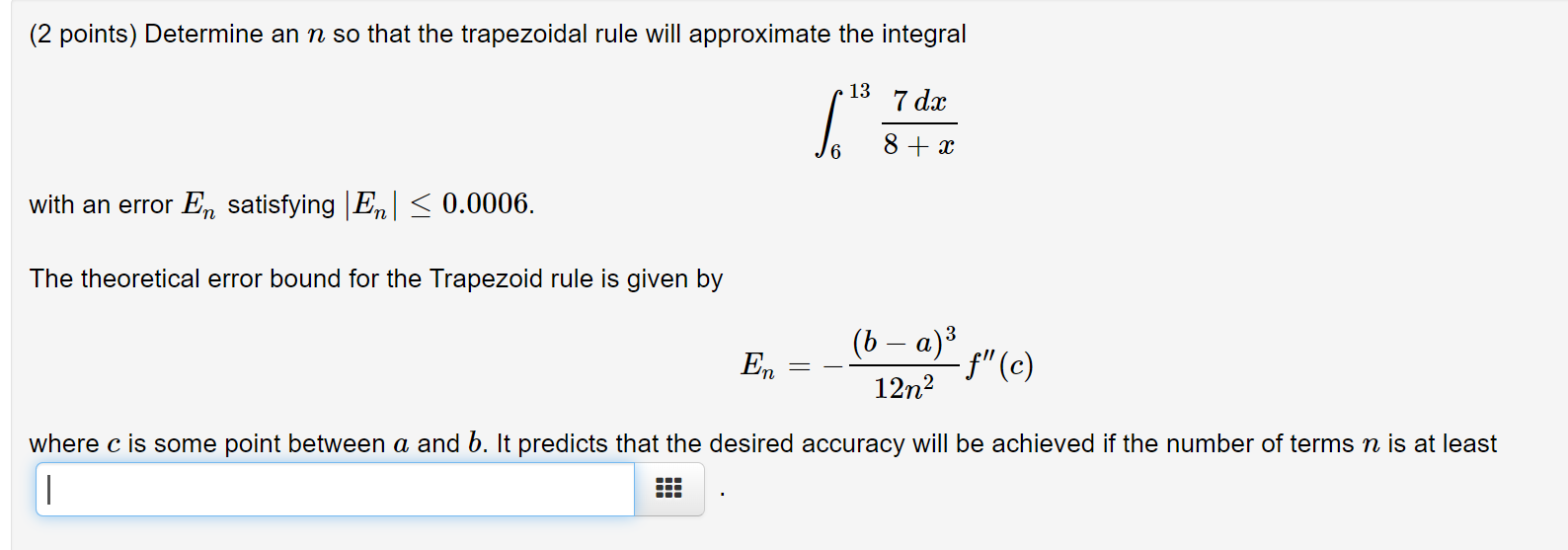 Solved (2 Points) Determine An N So That The Trapezoidal | Chegg.com