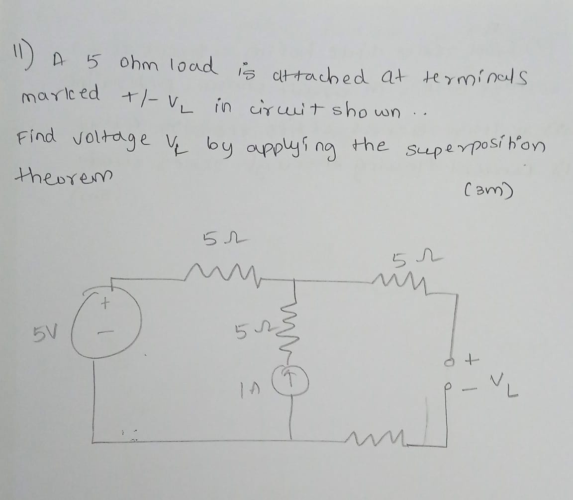 Solved A 5 ﻿ohm load is attached at terminals marlced +-VL | Chegg.com