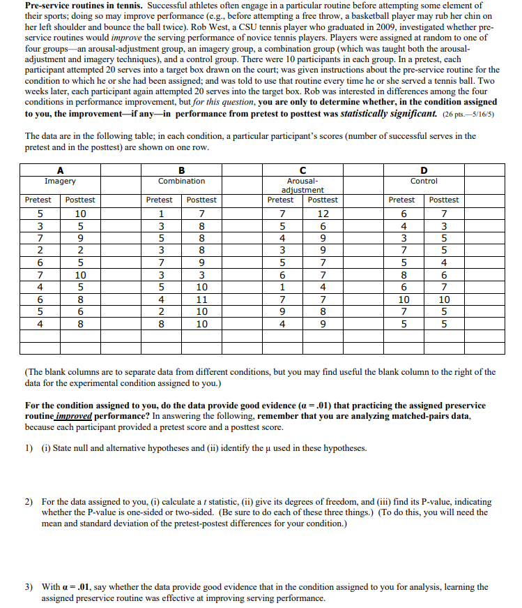 Solved Pre-service routines in tennis. Successful athletes | Chegg.com