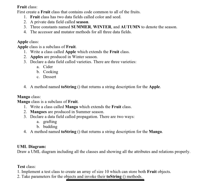 Solved Fruit class First create a Fruit class that contains