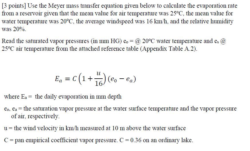 Solved [3 points] Use the Meyer mass transfer equation given | Chegg.com